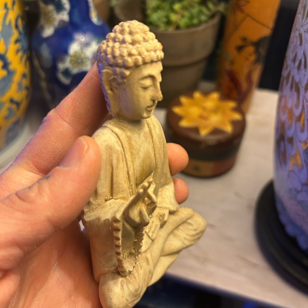 Serene Handcrafted Wooden Cream Buddha Sculpture Indonesia - Picture 8 of 11